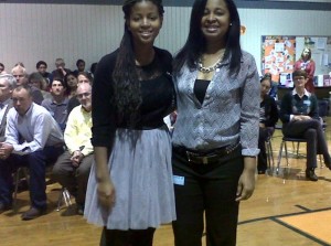 Tyelyn Maddox (left) and her mother Kimberly (right) pose for a picture at the National Junior Honor Society induction ceremony